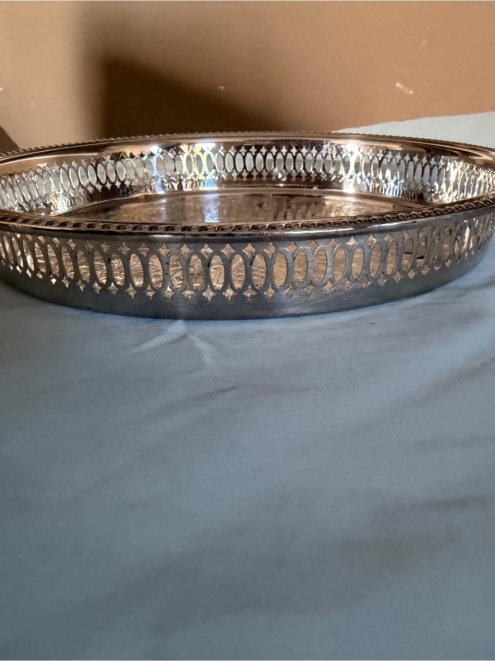 Silver Decorative Serving Tray - Elegant Openwork Design